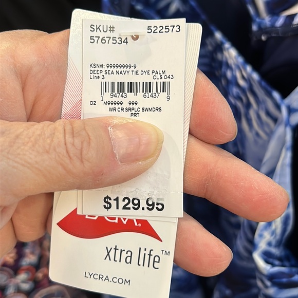 NWT Lands End Womens Deep Sea Navy Tie Dye Palm Sweetheart Swim Dress SIZE 18W - Picture 4 of 12